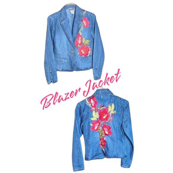 Vintage Canadian Tuxedo Denim Jean Outfit Y2k Floral Embroidered Women 4 Small - Picture 3 of 9